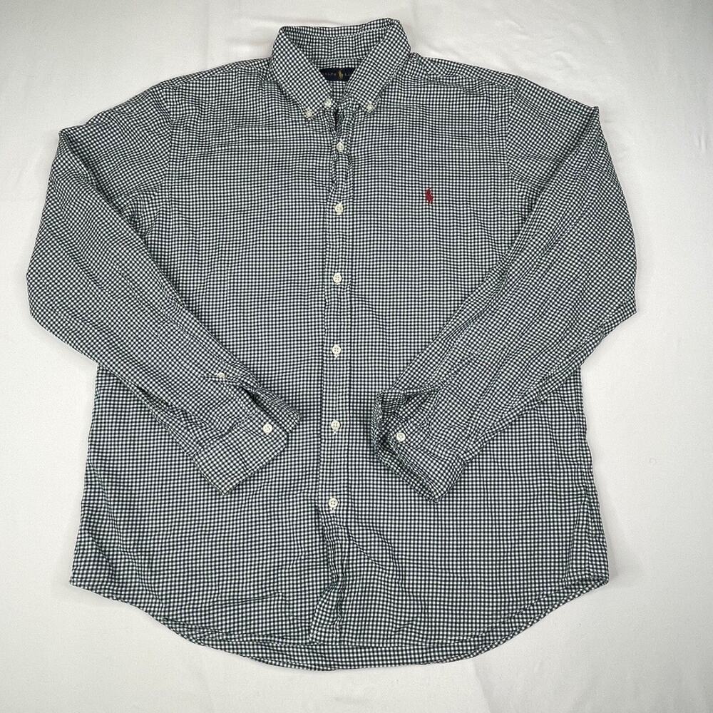 US Polo Assn Mens Long Sleeve Button Down Shirt Green Gingham Plaid Size L